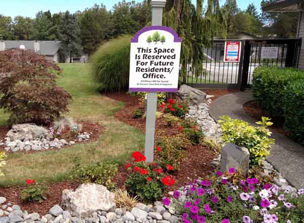 Thoughtful landscaping exists at our new residence.  Beware of parking where you don't belong, however. 